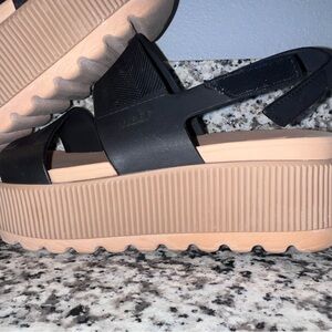 Reef Black and Tan Platform Sandals